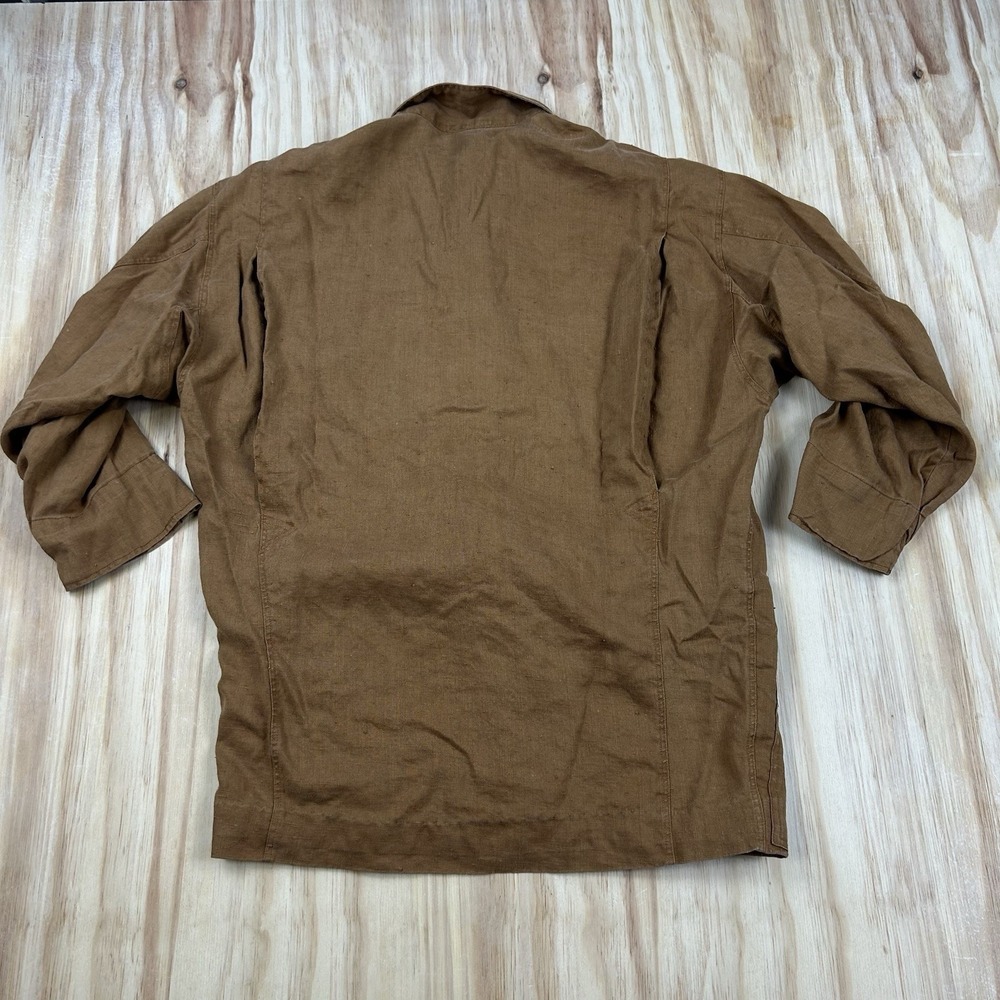 Annette Dean Women 100% Linen Heavyweight Chore Button Shirt Brown RARE Fits L - Picture 3 of 6